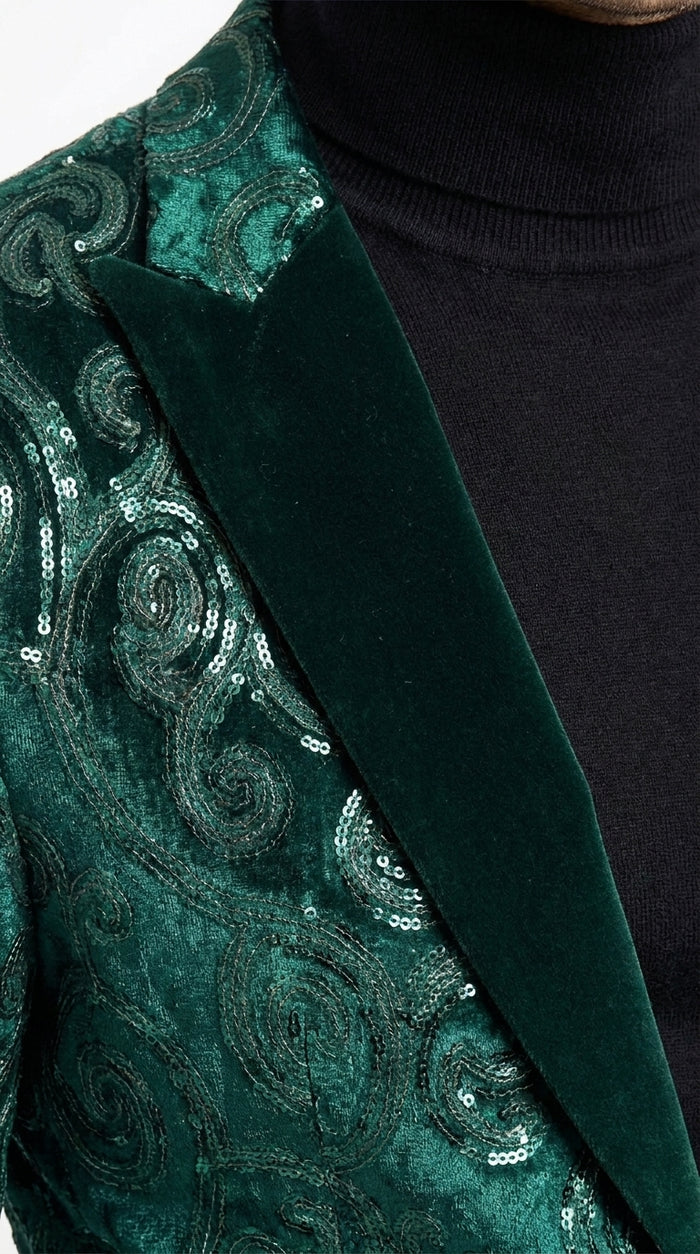 Men’s Emerald Green Paisley Dinner Jacket – Luxury Shawl Lapel Formal Blazer for Prom, Wedding & Tuxedo Events