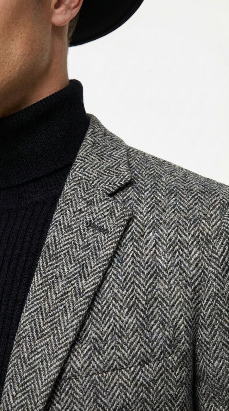 Men’s Grey Herringbone Winter Cowboy Blazer – Western Sport Coat Jacket