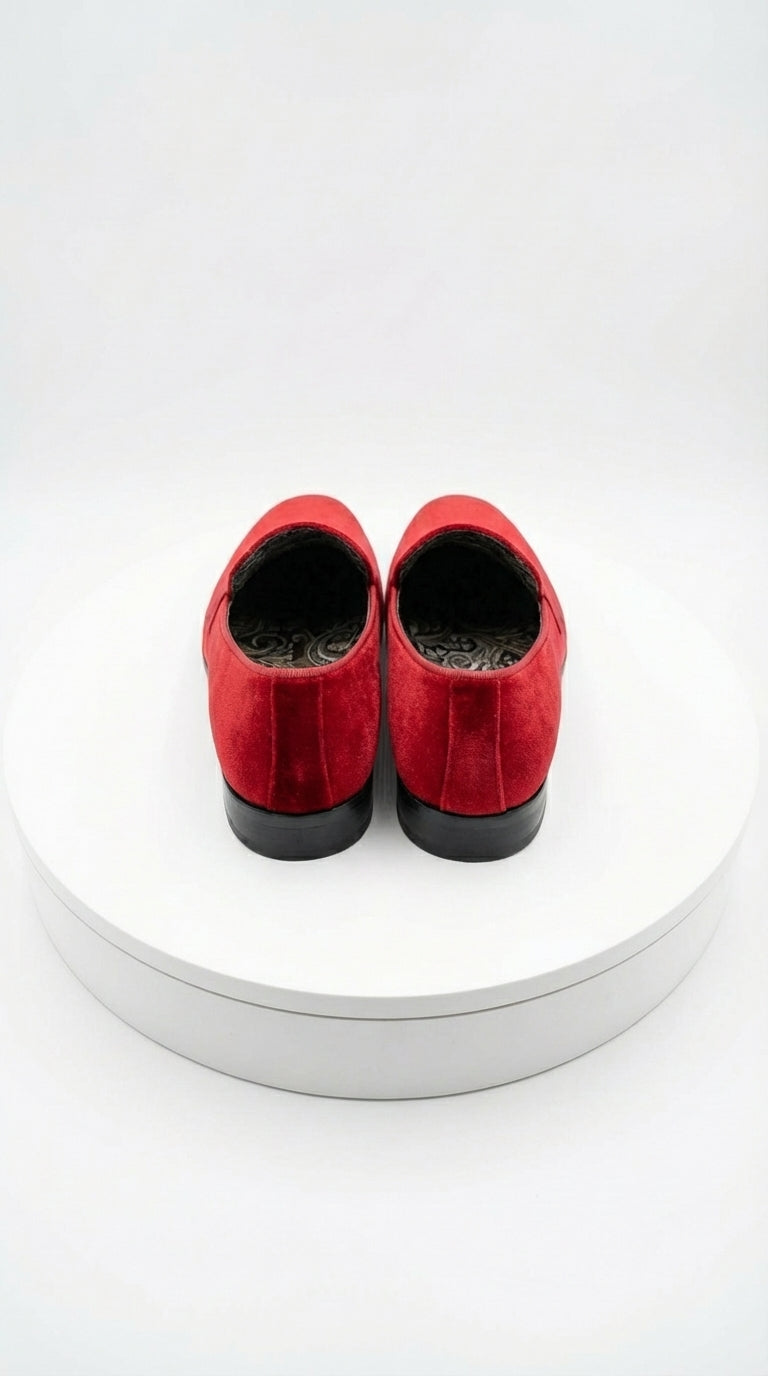 Mens Red Velvet Loafers – Luxury Formal Slip On Dress Shoes Wedding Party Prom Evening Shoes