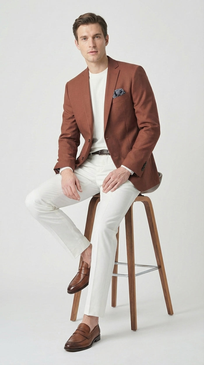 Mens Rustic Brown Light Burnt Orange Copper Blazer – Classic Fit Single Breasted Formal Casual Dress Jacket
