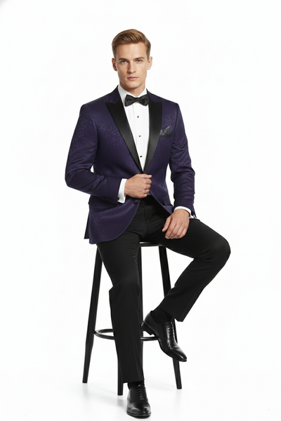 Men’s Purple Paisley Tuxedo Jacket – Ultra Slim Fit Dinner Blazer with Black Satin Peak Lapel 4   - from alligatorwarehouse.com