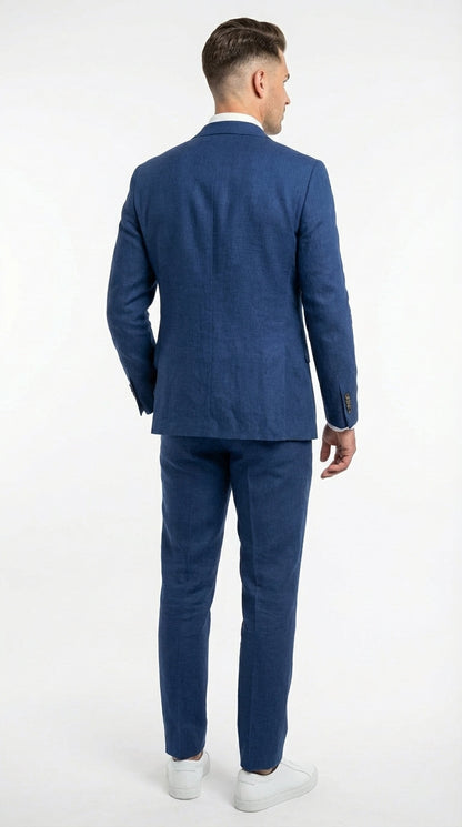 Mens Enzo Tovare Denim Blue Linen Summer Suit – Breathable Two Piece Suit for Wedding, Business, Travel