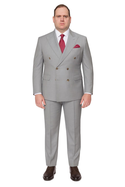 Mens Light Grey Double-Breasted Suit – Classic Slim Fit Business and Wedding Formal Attire
