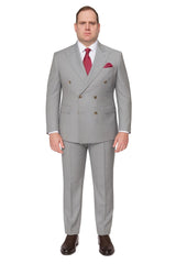 Mens Light Grey Double-Breasted Suit – Classic Slim Fit Business and Wedding Formal Attire
