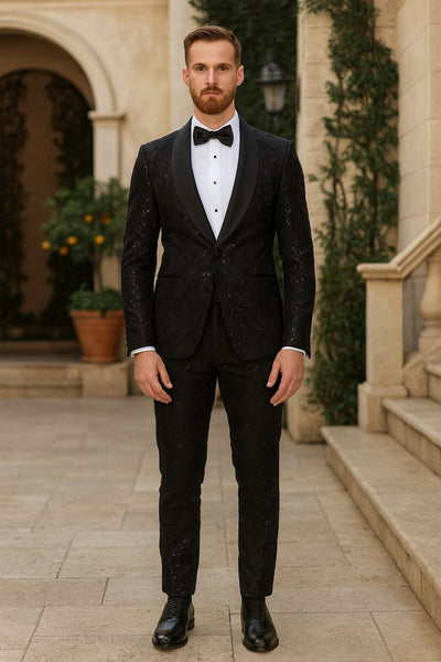 Black Sequin Tuxedo Suit with Satin Shawl Lapel – Mens Slim Fit Formal Prom and Wedding Attire 4   - from alligatorwarehouse.com