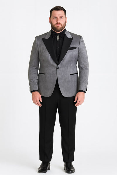 Silver Metallic Tuxedo Suit with Black Satin Peak Lapel – Mens Slim Fit Formal Wedding and Prom Attire in Charcoal Grey With Pants 4   - from alligatorwarehouse.com