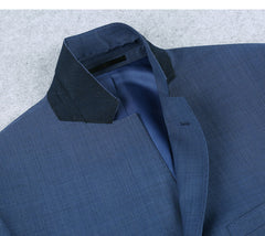 Wool Single Breasted Dress Suit Slim Fit 2 Piece 2 Button in Blue