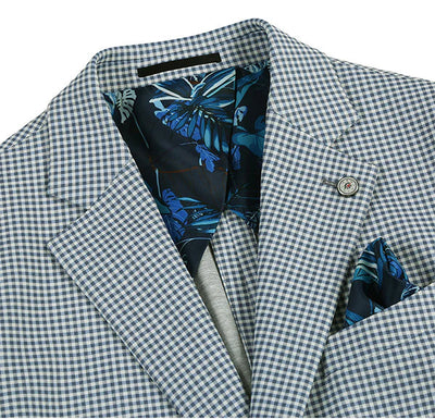 Half Canvas Slim Fit Blazer in Sage Blue Check 4 SO6PS24-9_Riserva-JKT_40R  - from alligatorwarehouse.com