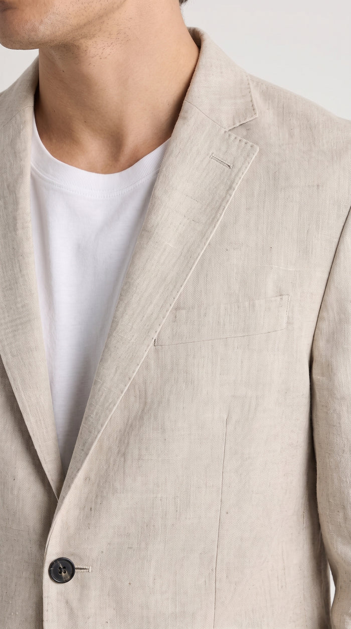 Men’s Informal Summer Suit, Light Beige Casual Linen Style Blazer and Pants Set