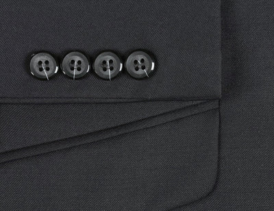 Bevagna Collection - Black 100% Virgin Wool Regular Fit Pick Stitched 2 Piece Suit 5 SO6508-1 CLASSIC SUITS_  - from alligatorwarehouse.com