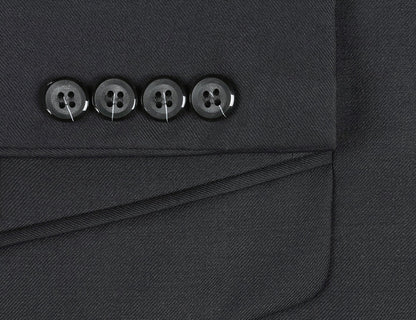 Bevagna Collection - Black 100% Virgin Wool Regular Fit Pick Stitched 2 Piece Suit