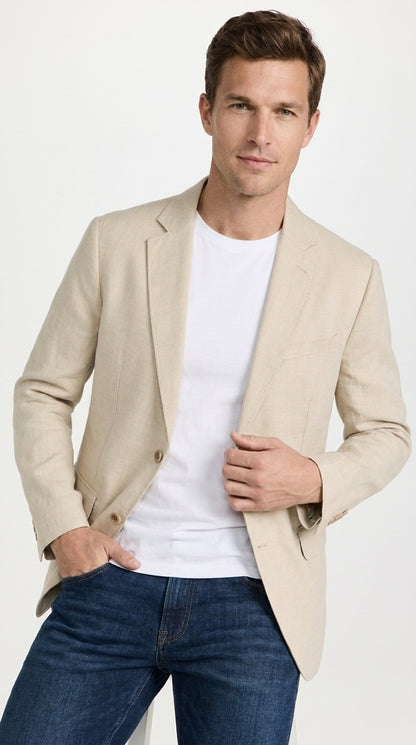 Men’s Khaki Linen Sport Coat – Lightweight Beige Blazer for Summer Weddings & Smart Casual Wear
