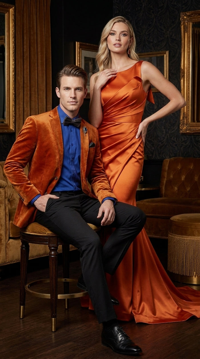 Men’s Burnt Orange Velvet Blazer – Kingsman Golden Bee Inspired Luxury Dinner Jacket