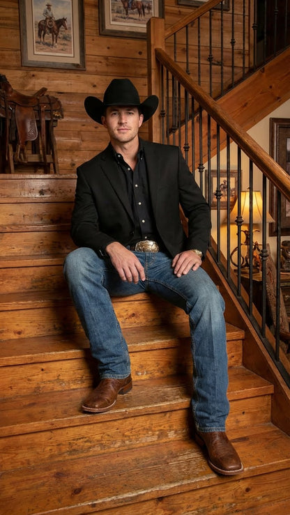 Men’s Black Western Blazer Jacket, Classic Cowboy Style Sport Coat for Casual Formal Wear with Jeans
