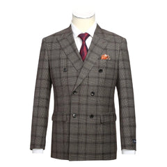 Men's 2 Piece Double Breasted Wool Blend Brown Slim Fit Suit