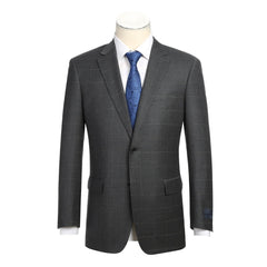 Gray Regular Fit Wool Blend Windowpane 2 Piece Suit