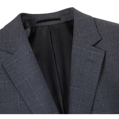 Gray Regular Fit Wool Blend Windowpane 2 Piece Suit