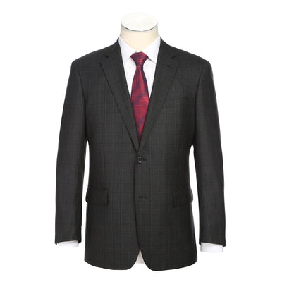 Black Regular Fit Wool Blend Windowpane 2 Piece Suit 1 SO6566-9-CLASSIC  - from alligatorwarehouse.com
