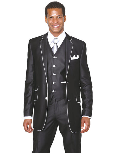 Mens 2 Button Vested Trim Tuxedo in Black 1 J5-5959  - from alligatorwarehouse.com