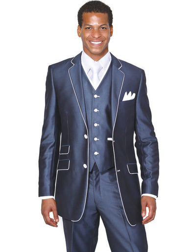 Mens 2 Button Vested Trim Tuxedo in Navy Blue 1 VR-3274  - from alligatorwarehouse.com