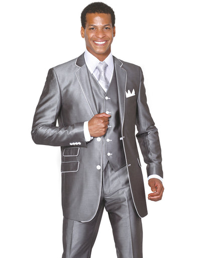 Mens 2 Button Vested Trim Tuxedo in Silver Grey 1 JW-9367  - from alligatorwarehouse.com