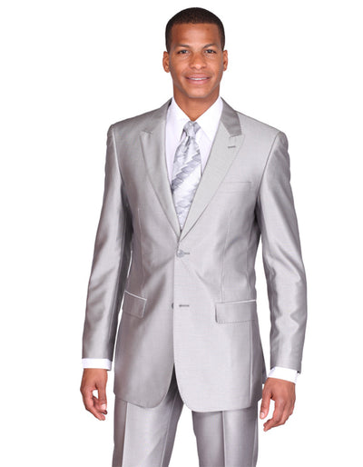 Mens 2 Button Peak Lapel Shiny Sharkskin Suit in Silver Grey 1 R3-0925  - from alligatorwarehouse.com
