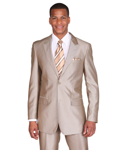 Mens 2 Button Peak Lapel Shiny Sharkskin Suit in Tan 9 P5-4348  - from alligatorwarehouse.com