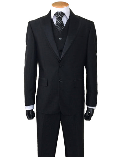 Mens 2 Button Sharkskin Tuxedo with Satin Shawl in Black 1 96-1747  - from alligatorwarehouse.com