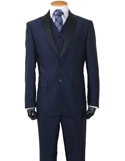 Mens 2 Button Sharkskin Tuxedo with Satin Shawl in Navy 1 1Y-4460  - from alligatorwarehouse.com