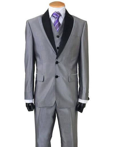 Mens 2 Button Sharkskin Tuxedo with Satin Shawl in Silver 1 NX-4356  - from alligatorwarehouse.com
