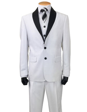 Mens 2 Button Sharkskin Tuxedo with Satin Shawl in White