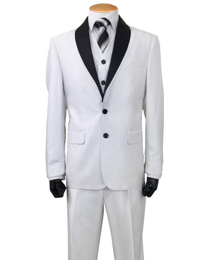 Mens 2 Button Sharkskin Tuxedo with Satin Shawl in White 1 F2-7338  - from alligatorwarehouse.com