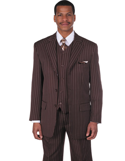Mens 3 Button Notch Lapel Bold Pinstripe Gangster Suit in Brown 1 0E-4436  - from alligatorwarehouse.com