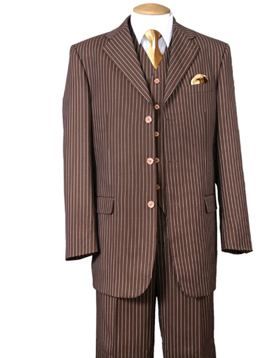 Mens 3 Button Notch Lapel Bold Pinstripe Gangster Suit in Brown 1 K7-6347  - from alligatorwarehouse.com