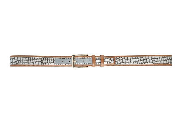CBelt -5827-Croco Design Leather Belt - Silver