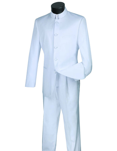 Mens 5 Button Mandarin Collar Tuxedo Suit in White 1 7T-4934  - from alligatorwarehouse.com