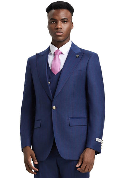 Men's Stacy Adams Vested One Button Side Peak Lapel Pinstripe Suit in Navy Blue 1 SM165H1-12-38R  - from alligatorwarehouse.com