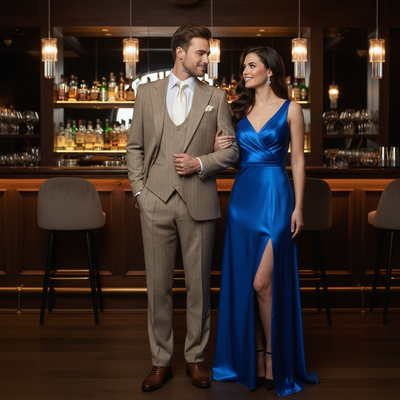 Men’s Beige Pinstripe Three-Piece Suit – Classic Fit Formal Suit with Vest and Flat-Front Pants in Tan Stripe By Rossiman 5   - from alligatorwarehouse.com