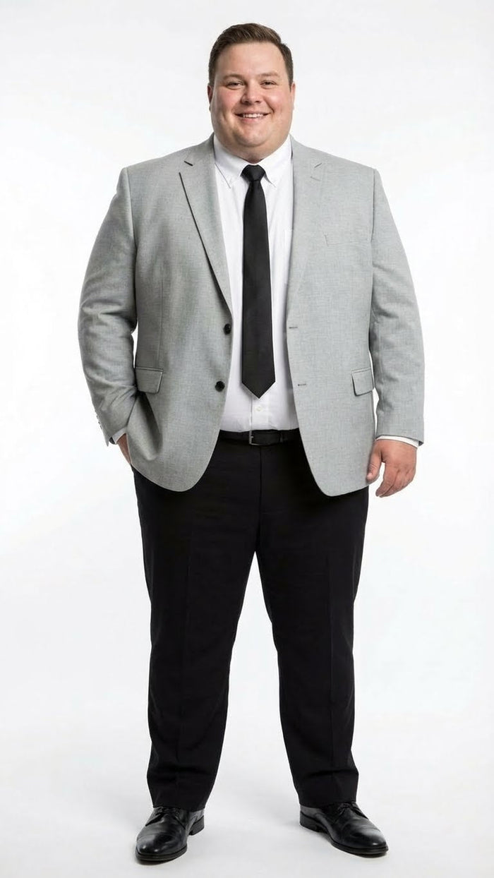 Men’s Light Grey Slim Fit Blazer Sport Coat with Black Pants | Premium Formal and Smart Casual Outfit