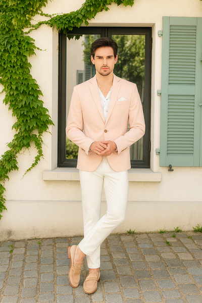 Men’s Blush Pink Slim Fit Blazer – Stylish Two-Button Sport Coat with Notch Lapel 3   - from alligatorwarehouse.com