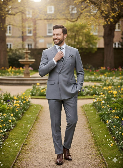 Mens Grey Tone on Tone Double-Breasted Suit – Classic Slim Fit 2 Piece Formal Business Gray Shadow Stripe 5   - from alligatorwarehouse.com