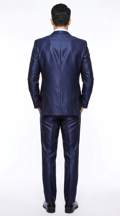 Men's Shiny Navy Blue Sateen 3-Piece Suit – Elegant Wedding, Prom Dress Suit with Matching Vest and Pants Slim Fitted