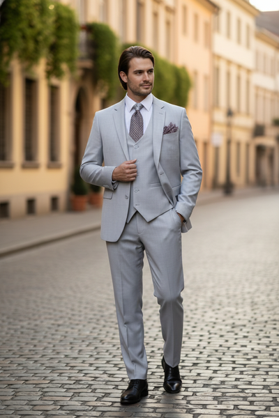 Men’s Very Light Gray Three-Piece  Wedding Suit 2 Buttons Modern or Slim Fit  Ash Bone Color Steel Grey 4   - from alligatorwarehouse.com