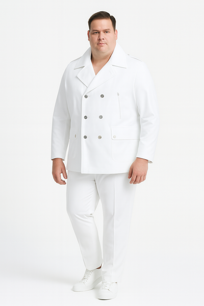 Men’s White Double-Breasted Peacoat Jacket – Classic Stylish Outerwear Wool Fabric Slim Fitted 4   - from alligatorwarehouse.com