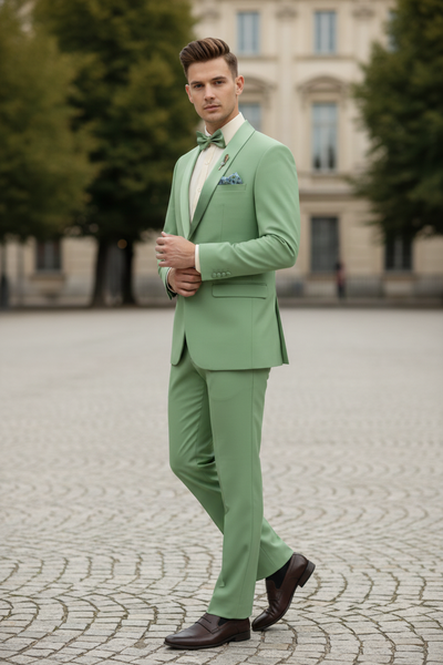 Men’s Mint Green Tuxedo – 2-Piece Formal Suit with Satin Shawl Lapel and Matching Bow Tie in  Sage Green 4   - from alligatorwarehouse.com