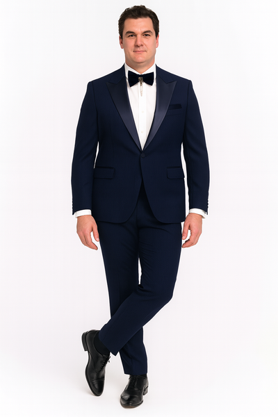 Men’s Navy Blue  Tuxedo with Satin Peak Lapel With Matching Color Lapel Sateen – Formal 2 Piece Suit 5   - from alligatorwarehouse.com