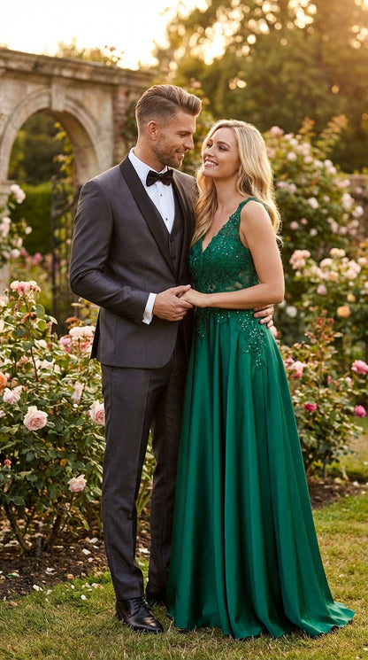 Men’s Shiny Sateen Charcoal Gray Tuxedo Three Piece Suit with Black Shawl Lapel | Formal Wedding Prom Suit Sharkskin