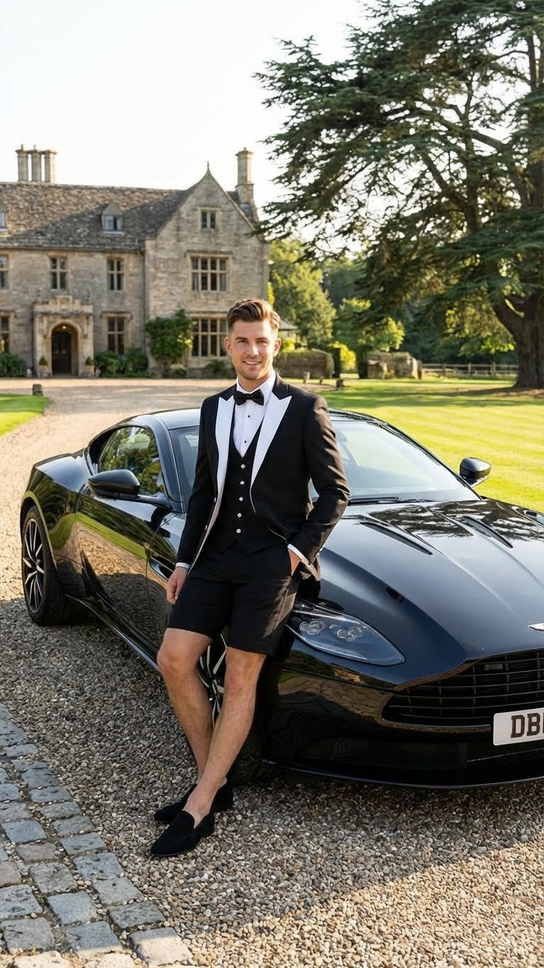 Men’s Black and White Tuxedo Shorts Suit – Modern Formal Tuxedo with Short Pants for Wedding, Party and Special Events