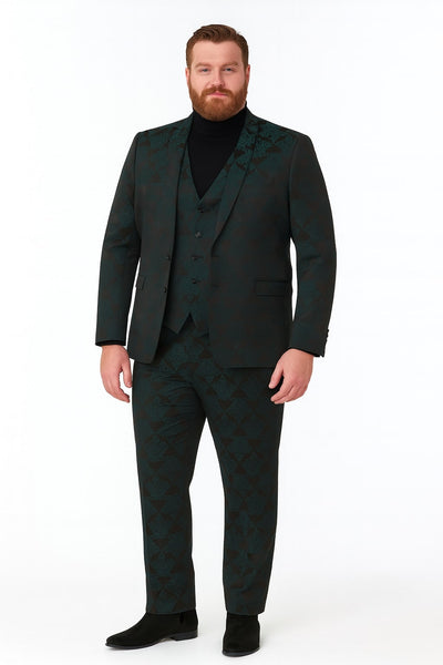 Men’s Emerald Green Floral Jacquard 3-Piece Tuxedo Suit – Slim Fit Formal Set with Blazer, Vest, and Pants Paisley Fabric - Ultra slim fitted 5   - from alligatorwarehouse.com
