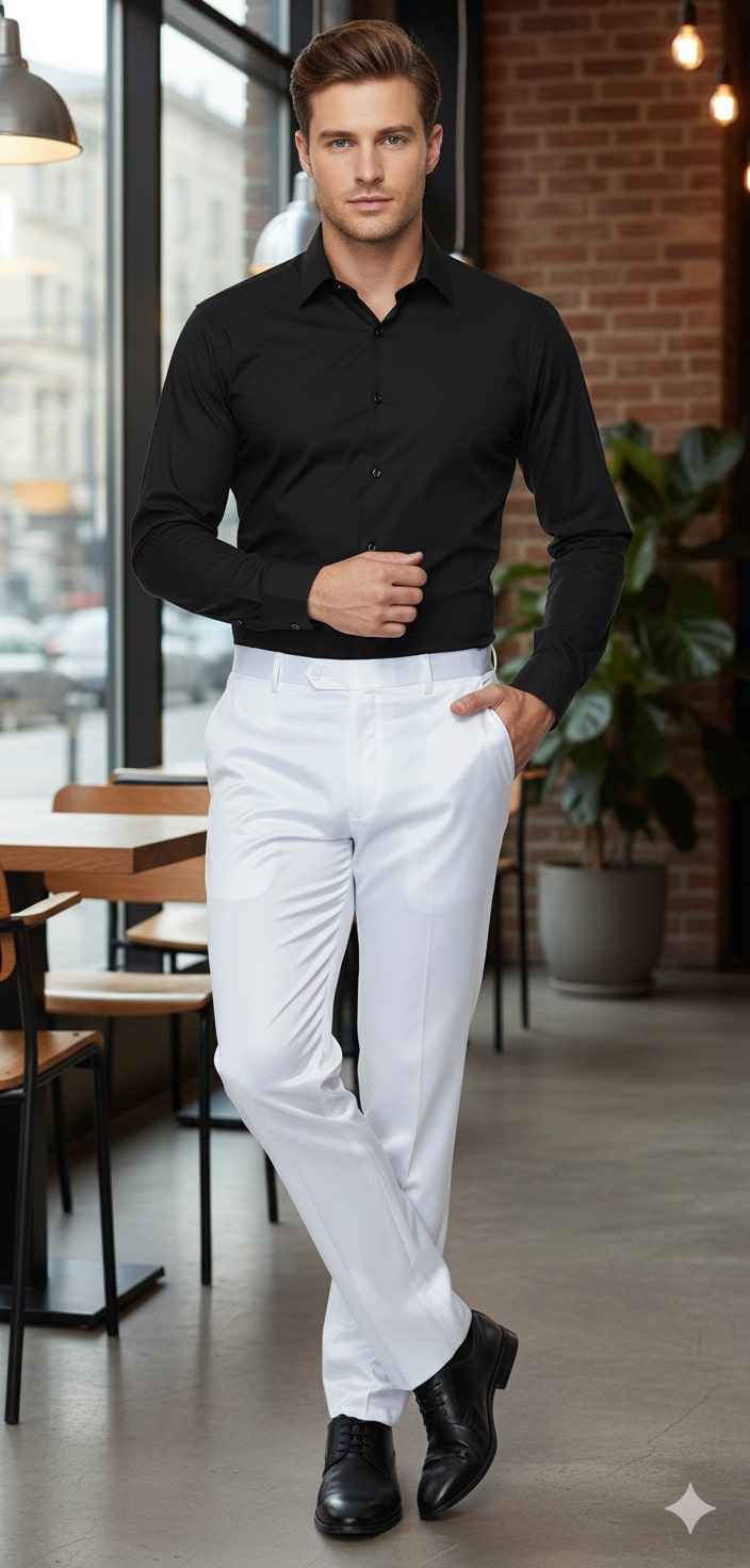Mens White Satin Slim Fit Dress Pants – Shiny Formal Party and Wedding Trousers